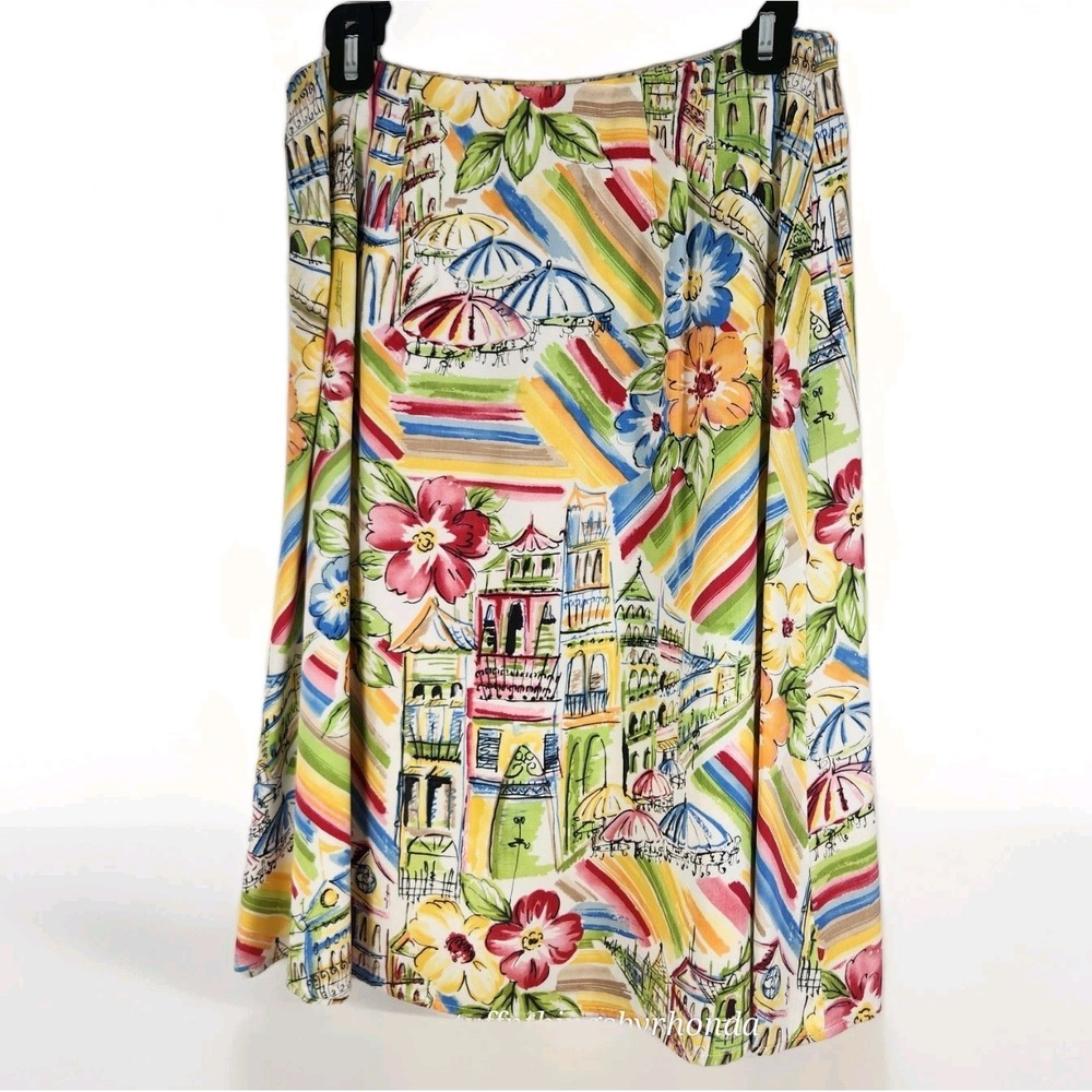 Talbots Woman's Size 8 Colorful Venice Scene Floral Print Women's Skirt